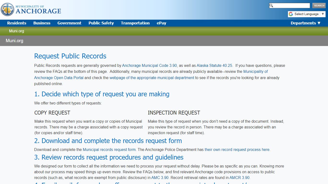 Muni.org Records Request - Municipality of Anchorage
