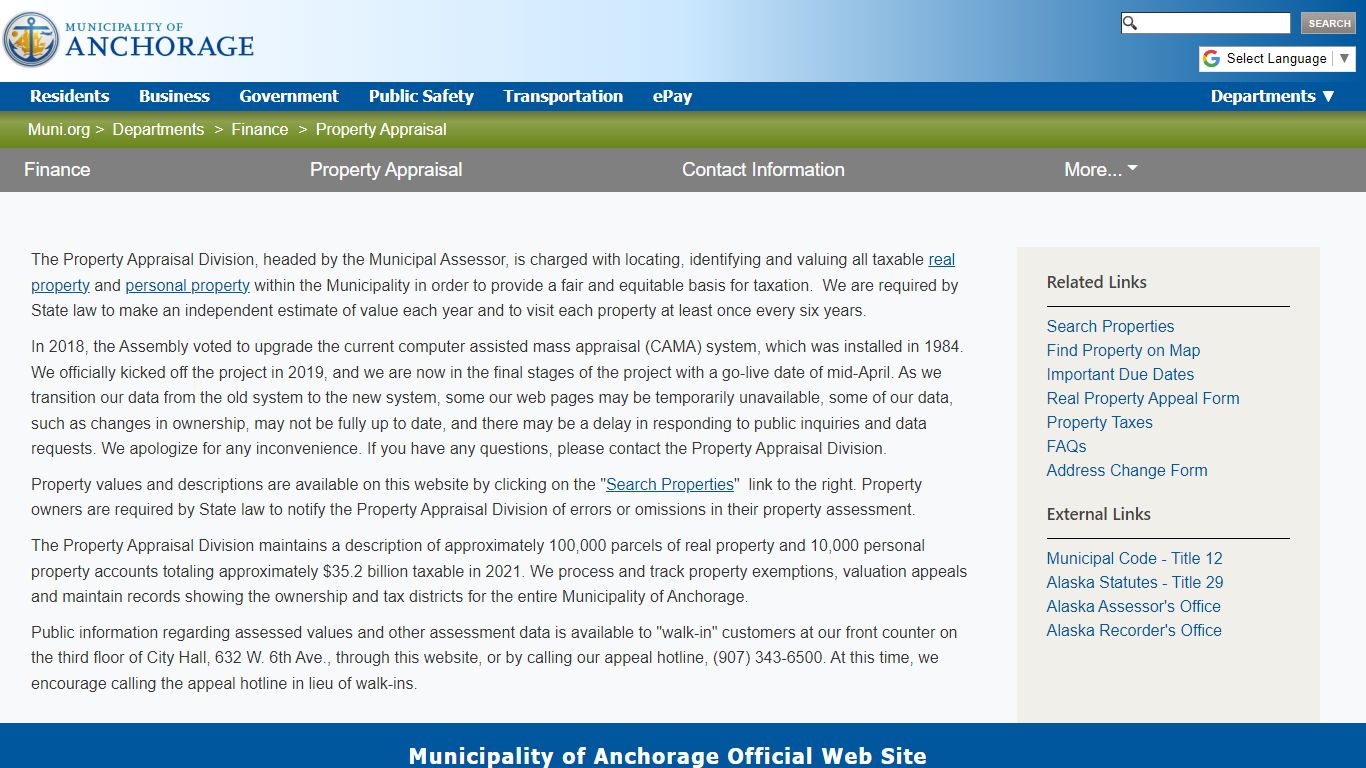 Property Appraisal Property Appraisal - Municipality of Anchorage